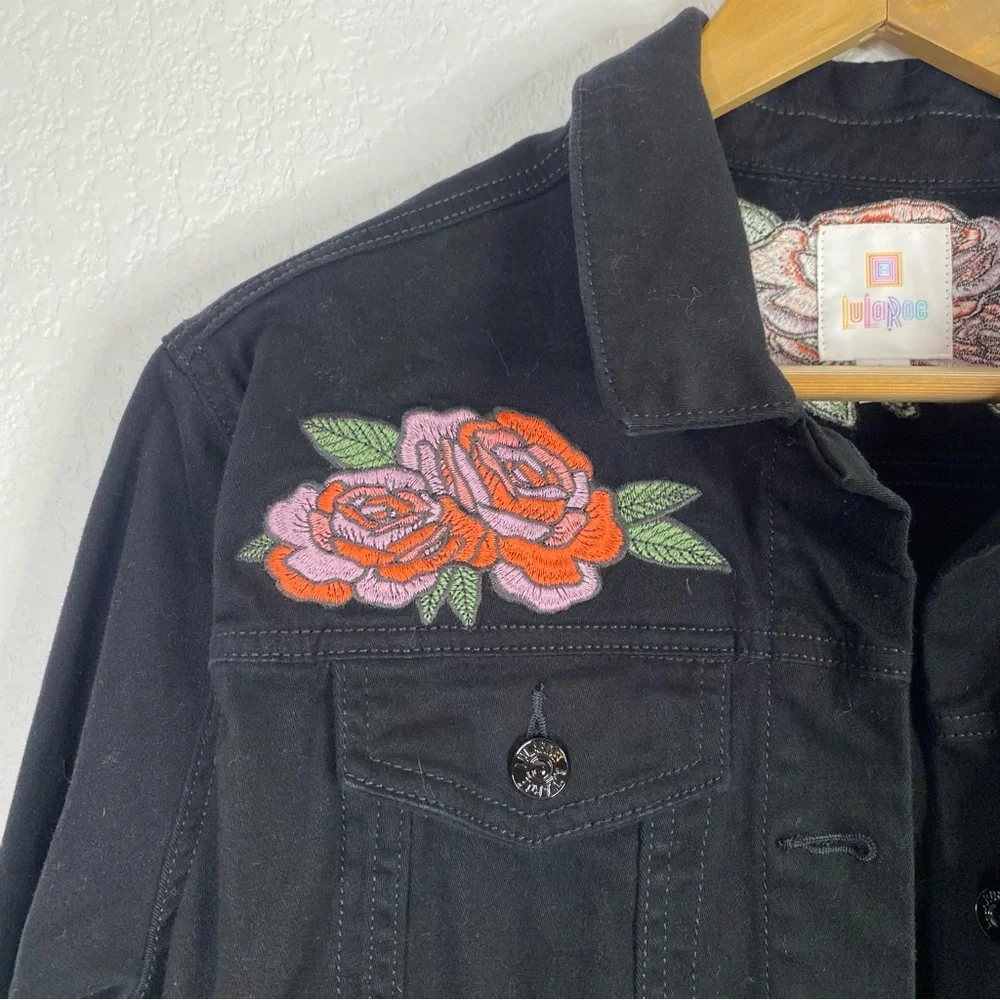 LuLaRoe Black Rose Floral Embroidered Jaxson Jacket
